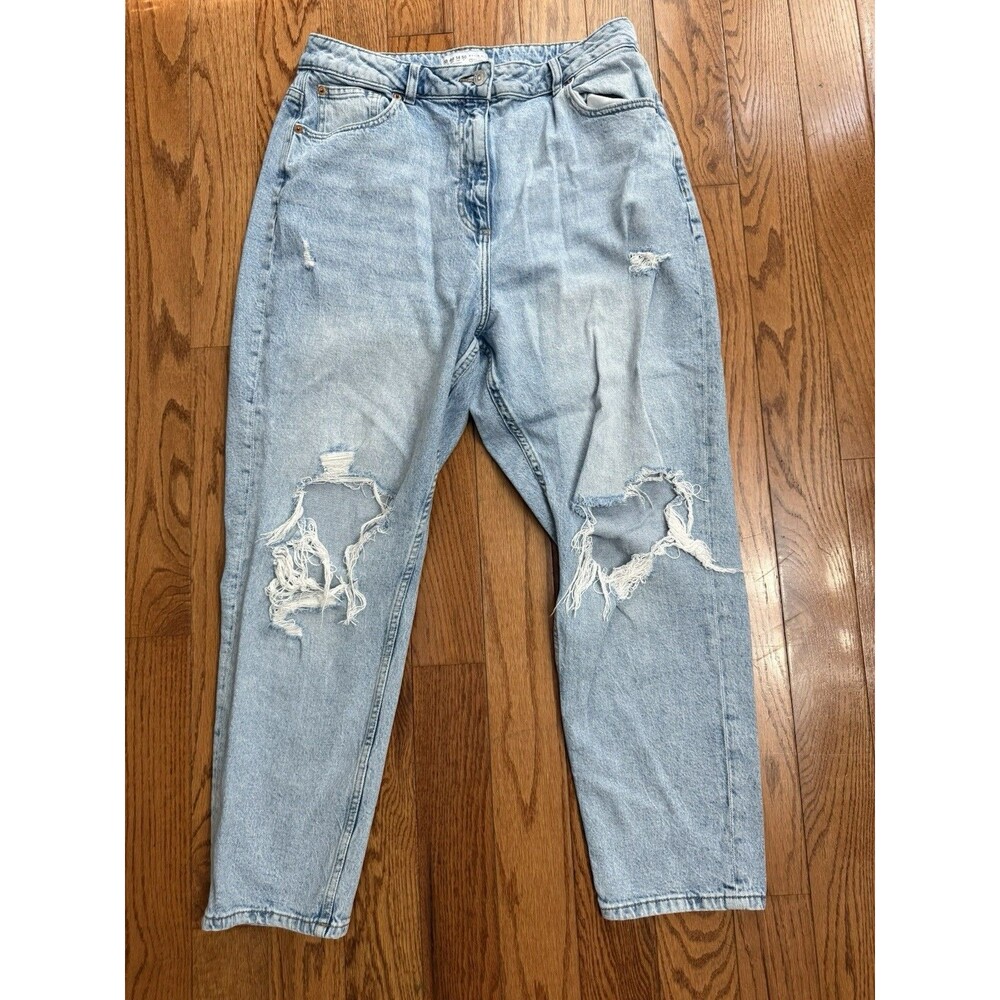 Denim Co Primark Size 14 Light Blue Distressed Ripped Denim Jeans Wide Legs